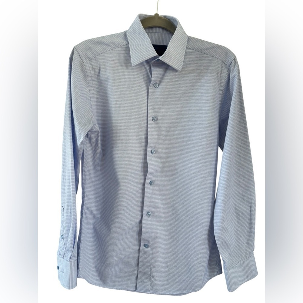 David Donahue Sky Blue Checkered Dress Shirt